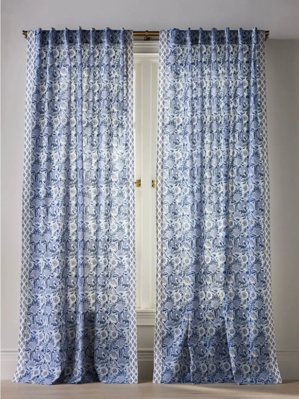 EUC Anthropologie Cotton Woven Block Print Curtains, Set of 2, 50” x 84”